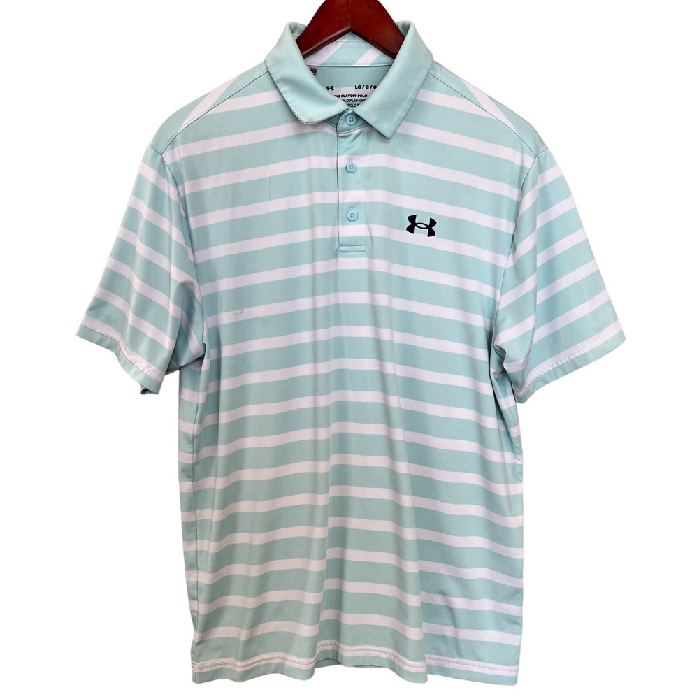 Under Armour Playoff Polo Mens Large Mint Green White Striped HeatGear Golf